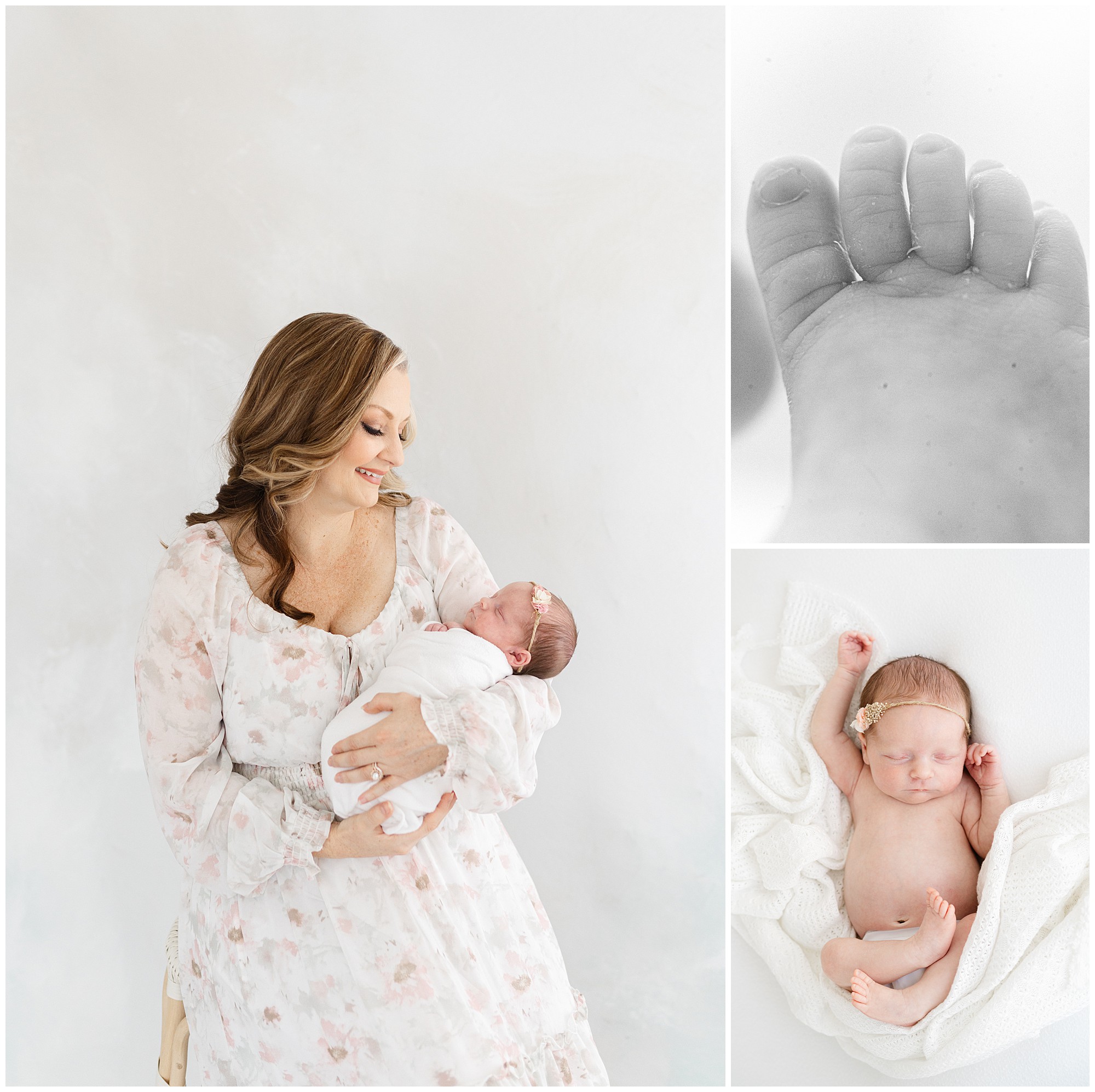 Portraits of parents with their son and newborn daughter in by an Atlanta studio newborn photographer.